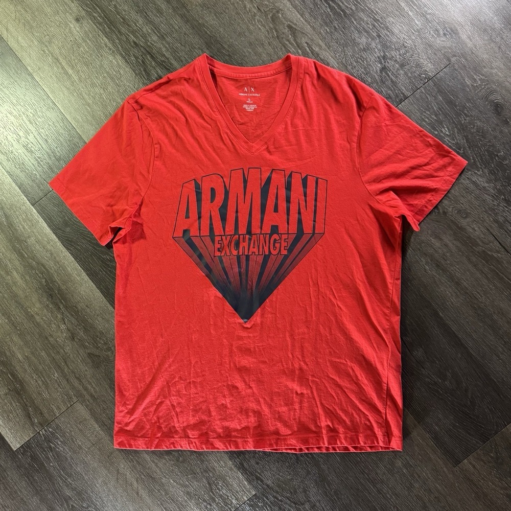 Armani Exchange Men's Red Logo V-Neck Short Sleeve T-Shirt Size L